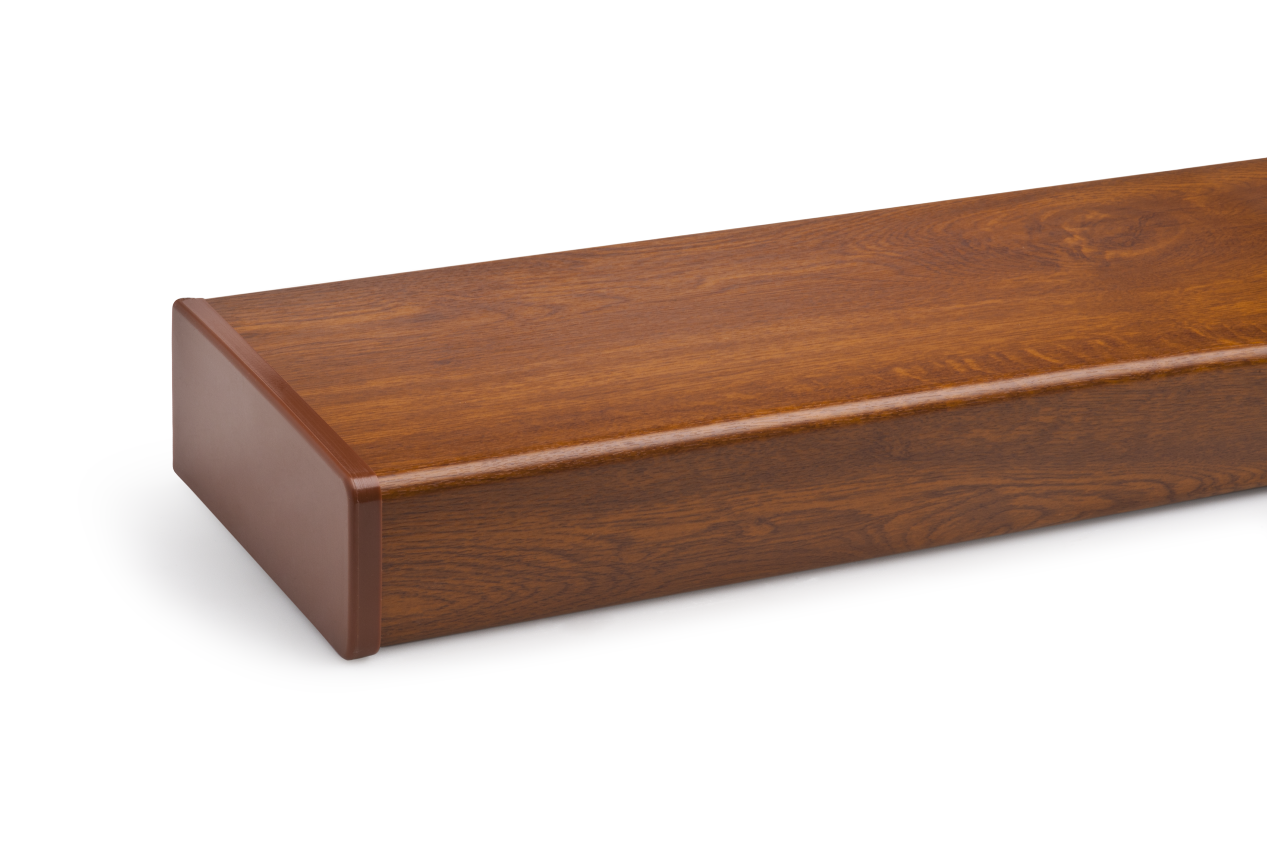 Klasyczna nakładka renowacyjna PCV złoty dąb, ciepła barwa drewna, maskowanie starego parapetu.